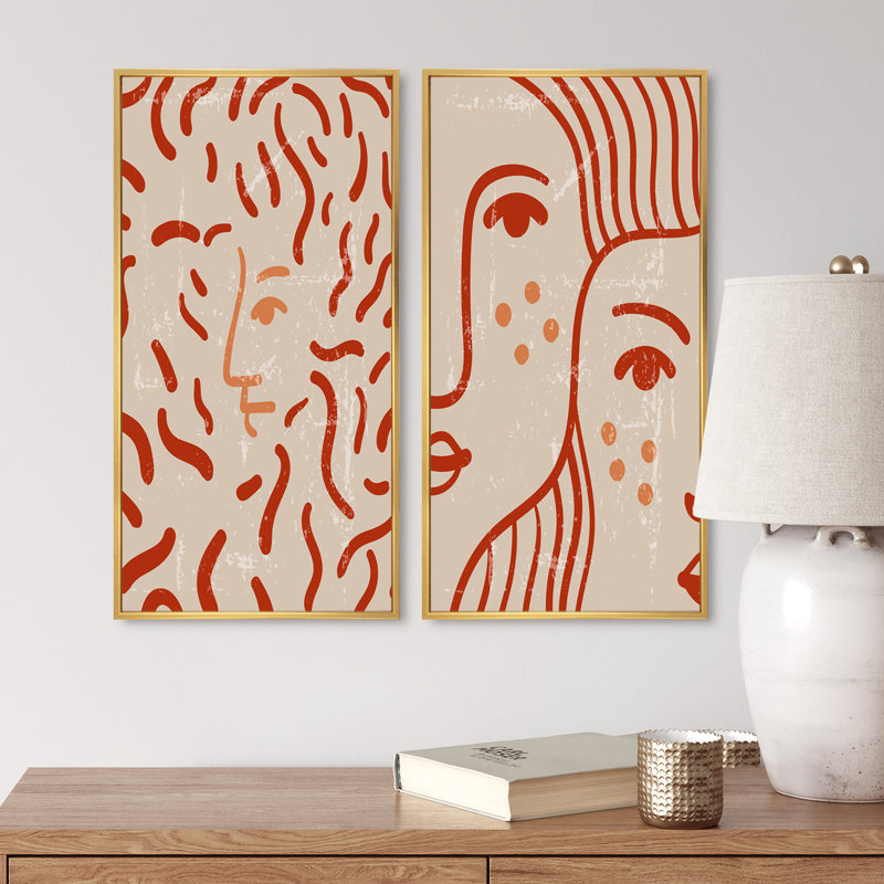 «Modern Abstract Minimalist Portraits I», ensemble de 2 reproductions, H 20 po x l 24 po x P 1 po, Toile avec cadre doré
