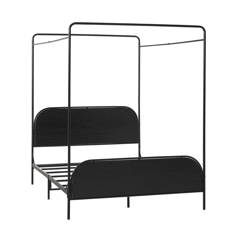 Black Queen Metal Canopy Bed with Wood Headboard