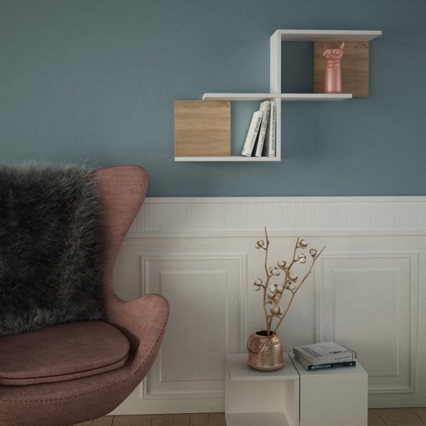Kishore 2 Piece Cube Shelf, White/Oak