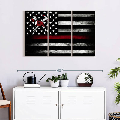 " Firefighter American Flag " by Echoes Of America 3 - Pieces