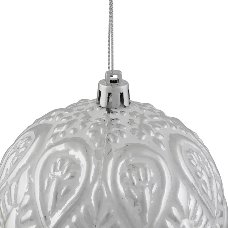 Ornement en forme de boule de Noël blanche et argentée 3,5 "
