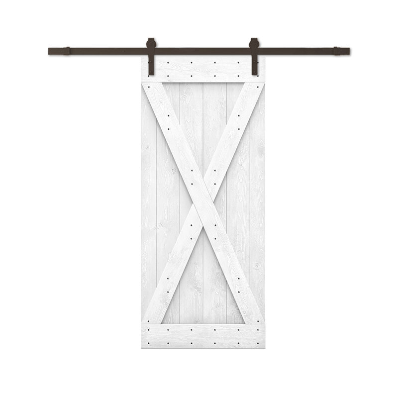 Porte de grange à panneaux et en bois avec quincaillerie d'installation, 20 po x 84 po, Blanc pur, Bronze huilé