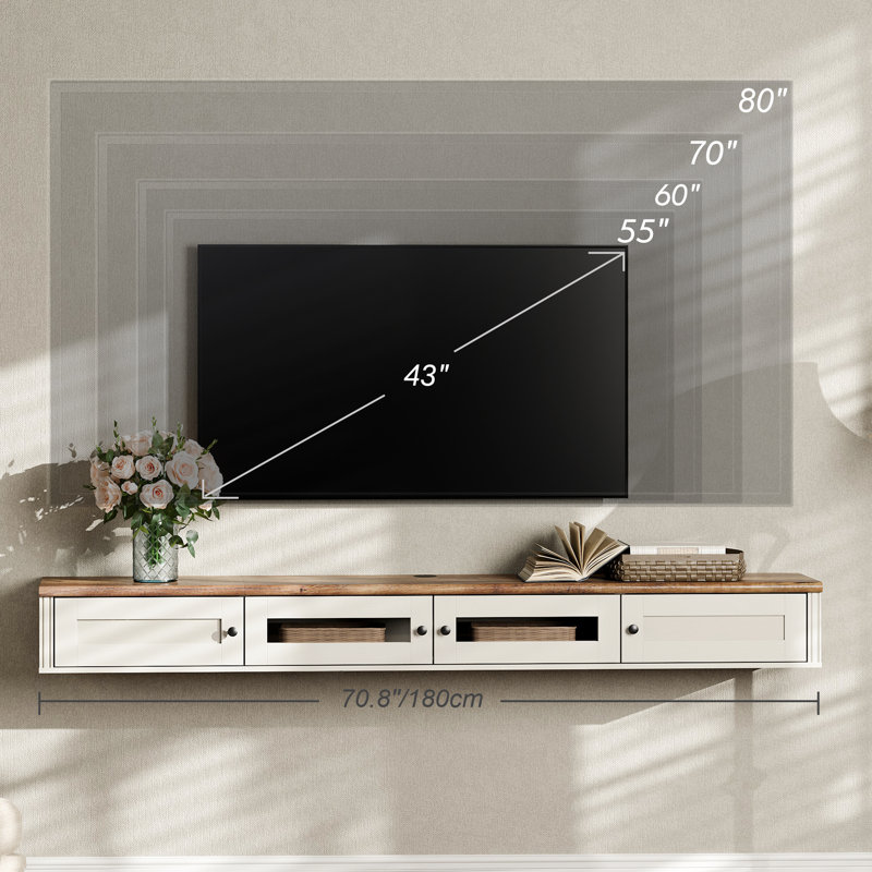 Ebern Designs Floating Tv Stand For Tvs Up To 80 Inch, Wooden Floating Tv Shelf With Storage Cabinet, Modern Floating Tv Shelf Entertainment Center For Living Room