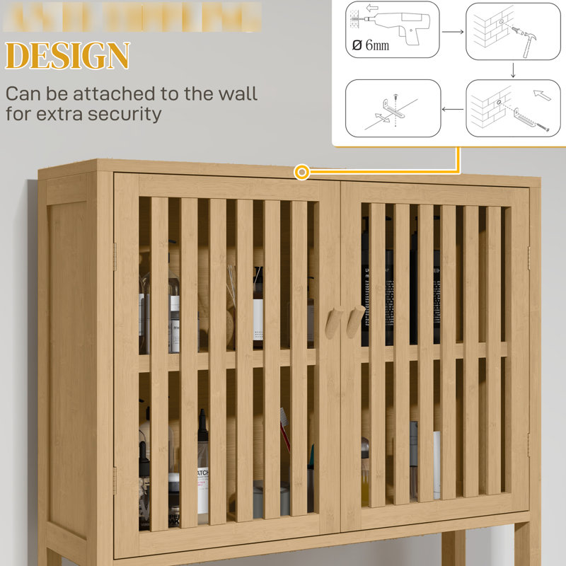 Armoire de salle de bain naturelle au-dessus de la toilette - intérieur spacieux avec tablettes réglables et rangement en bois à tablette ouverte pour