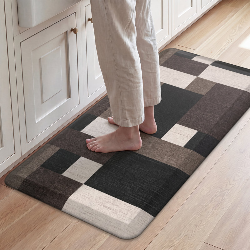 Tapis de cuisine antidérapant, Runner 20"Wx39"Lx0.79"H, White/Black/Dark Brown
