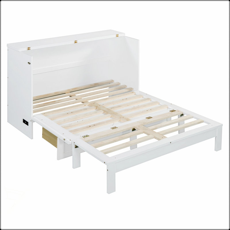 Lit escamotable double avec grands tiroirs, peu encombrant et élégant pour la vie moderne, Lit double, Blanc