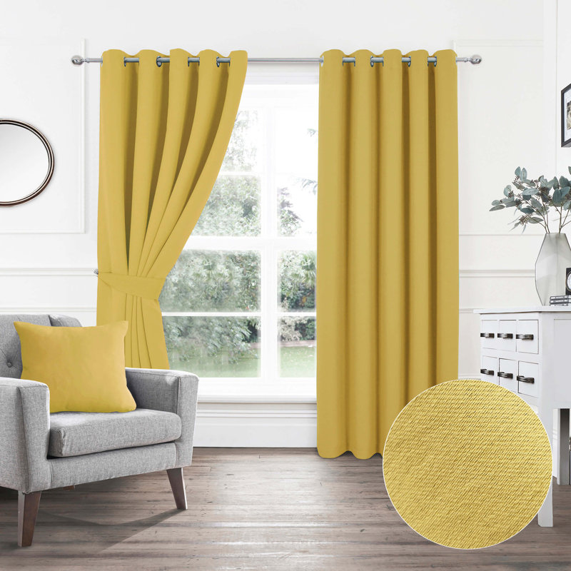 Chacra Room Darkening Curtain Pair, Width 114 x Drop 137cm, Ochre