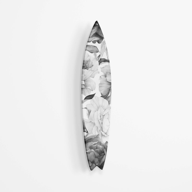Planche de surf pivoine noire et blanche - Art audacieux sans cadre