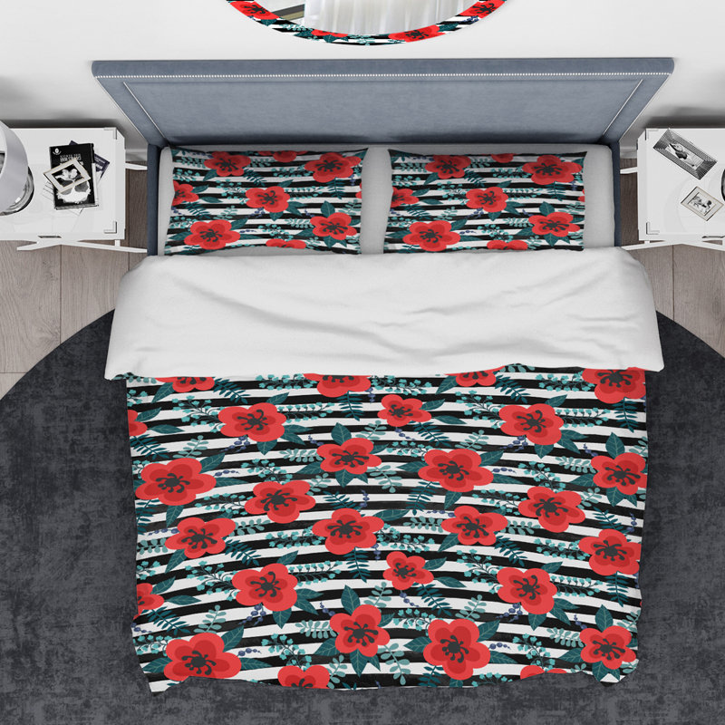 Ensemble de housse de couette designart fleurs avec feuilles, branches et baies
