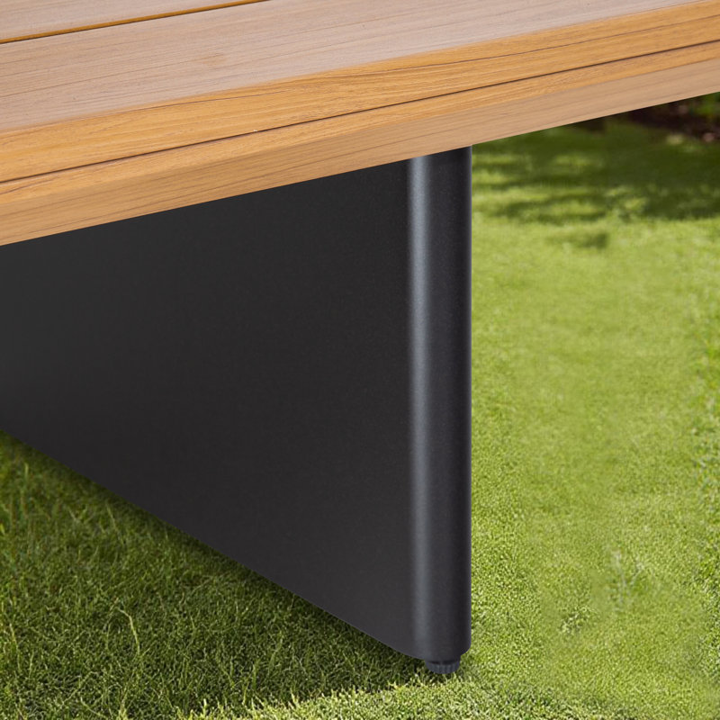 Sereno Patio 52"L x 27.5"D Aluminum Rectangular Coffee Table, Matted Teak Top /Black Base