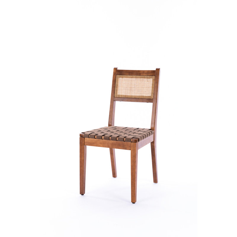 Modern Leather Woven Strips Living Room Side Chairs - Double Stitching Line For Dining 18 Inch K/d Of 2 Breathable Seat Faux Leather, Wood Frame, Contemporary Look