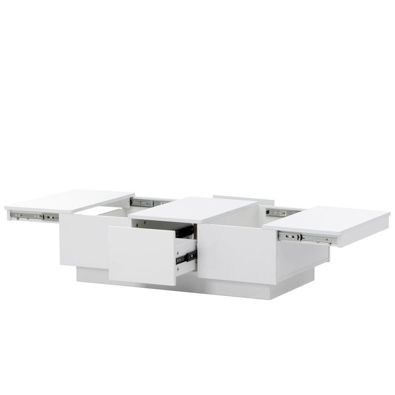 Coffee Table With 2 Large Hidden Storage Compartment, Extendable Cocktail Table With 2 Drawers, High-Gloss Center Table With Sliding Top For Living Room, 39.3"X21.6"