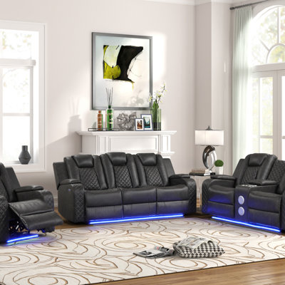 Power Reclining Loveseat With Fux Leather, One-Touch Control, Adjustable Headrests, And Ambient LED Lighting For Ultimate Comfort And Style., Recliner