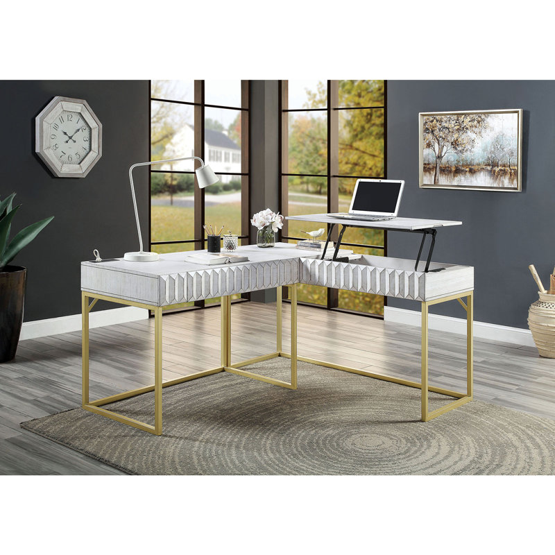 Bureau d'ordinateur Transitional, Blanc antique