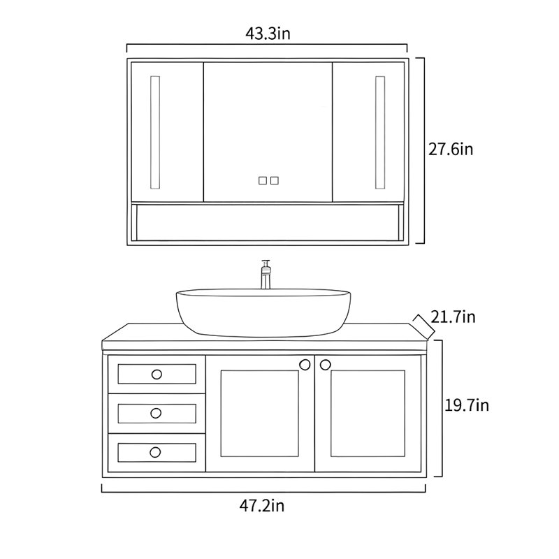 Armoire de salle de bain verte haut de gamme de style nordique, H 19,7 po x l 47,2 po x P 21,7 po