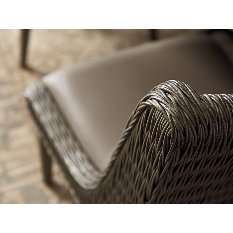 Gray Rattan Wing Back Side Chair with Synthetic Leather Seat