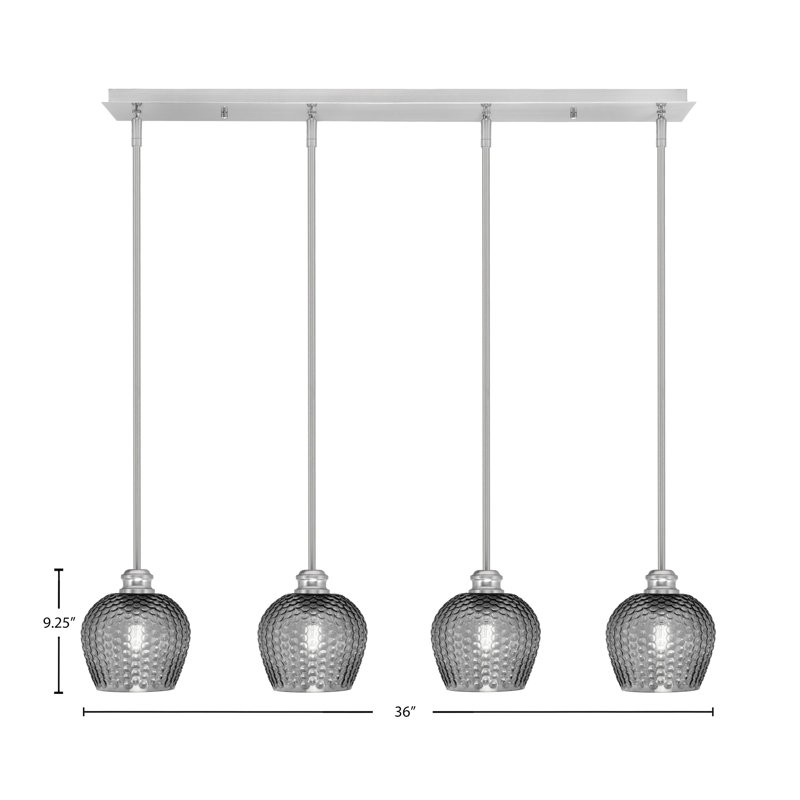 Luminaire suspendu 4 lumières Edge, Nickel brossé, Fumée texturée