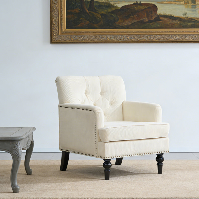 26.4" W Upholstered Corduroy  Tufted  Accent  Armchair, Beige