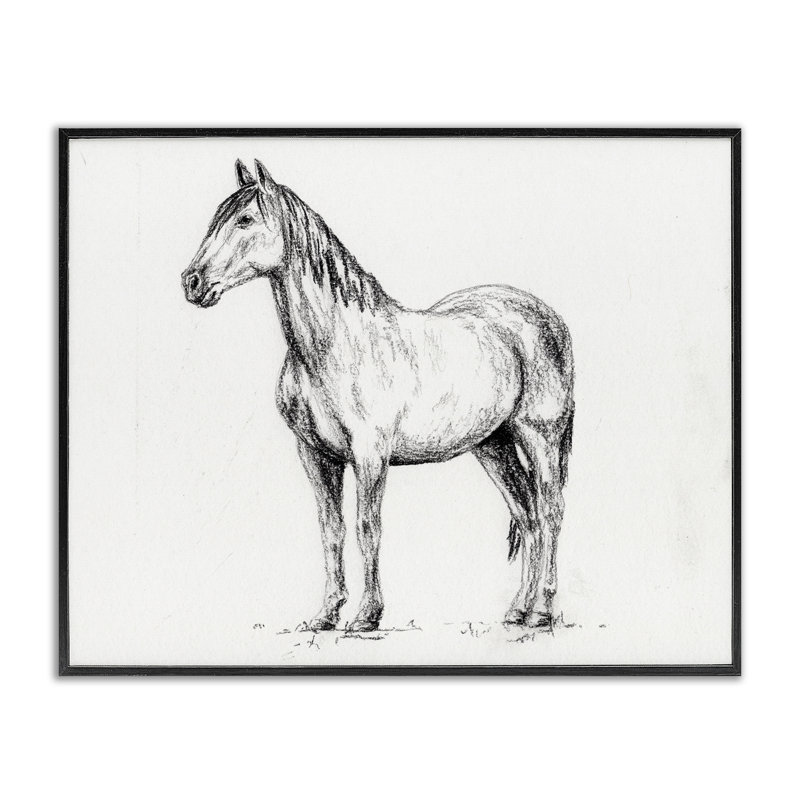 Cheval dans un cadre gris, estampe numérique, design par Leah Noel Art, Giclée encadrée noir minuit, H 16 po x l 20 po