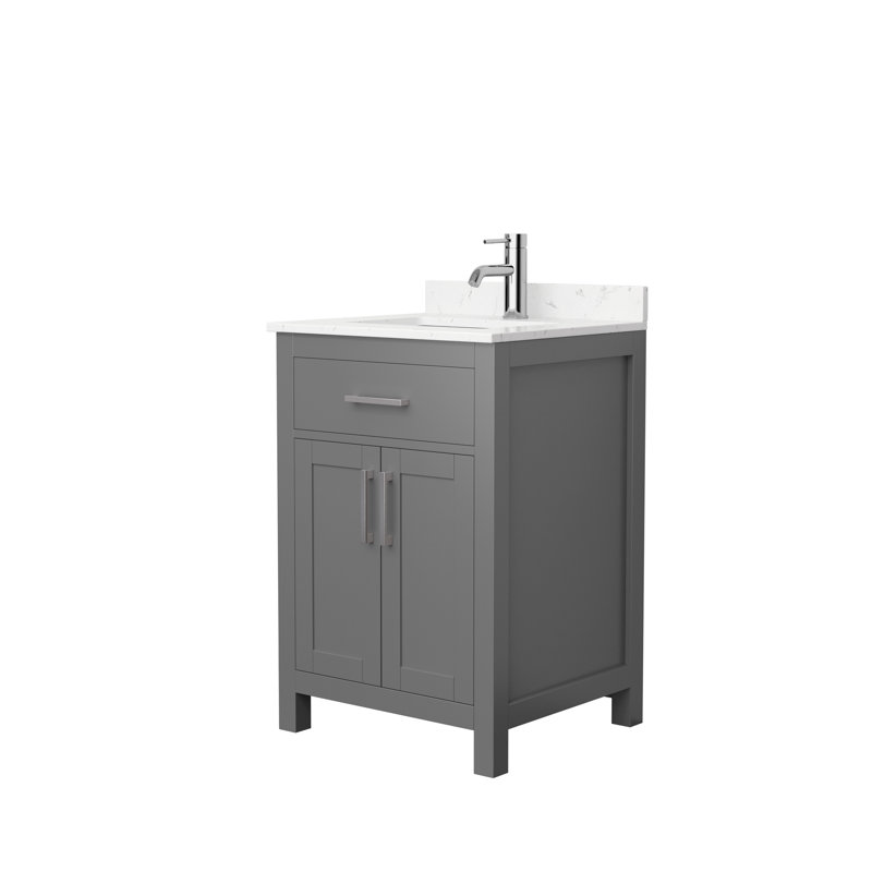 Meuble-lavabo simple autoportant 24 po avec plateau en marbre Beckett, Gris foncé, Nickel brossé