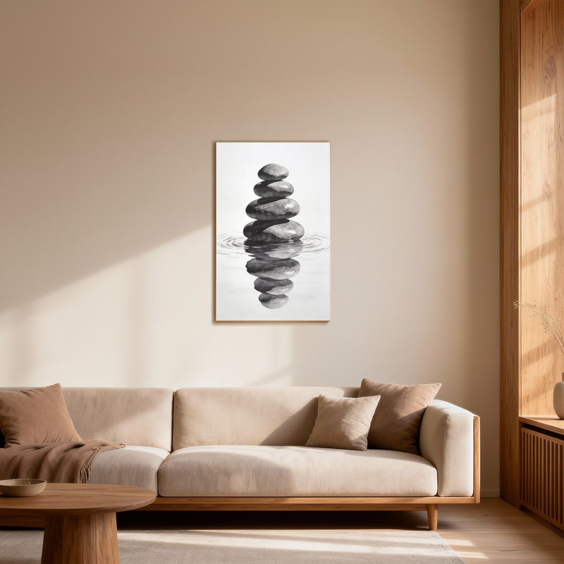 Abstrait pierres empilées réflexion de l'eau équilibre zen calme sérénité harmonie paisible, H 18 po x l 12 po