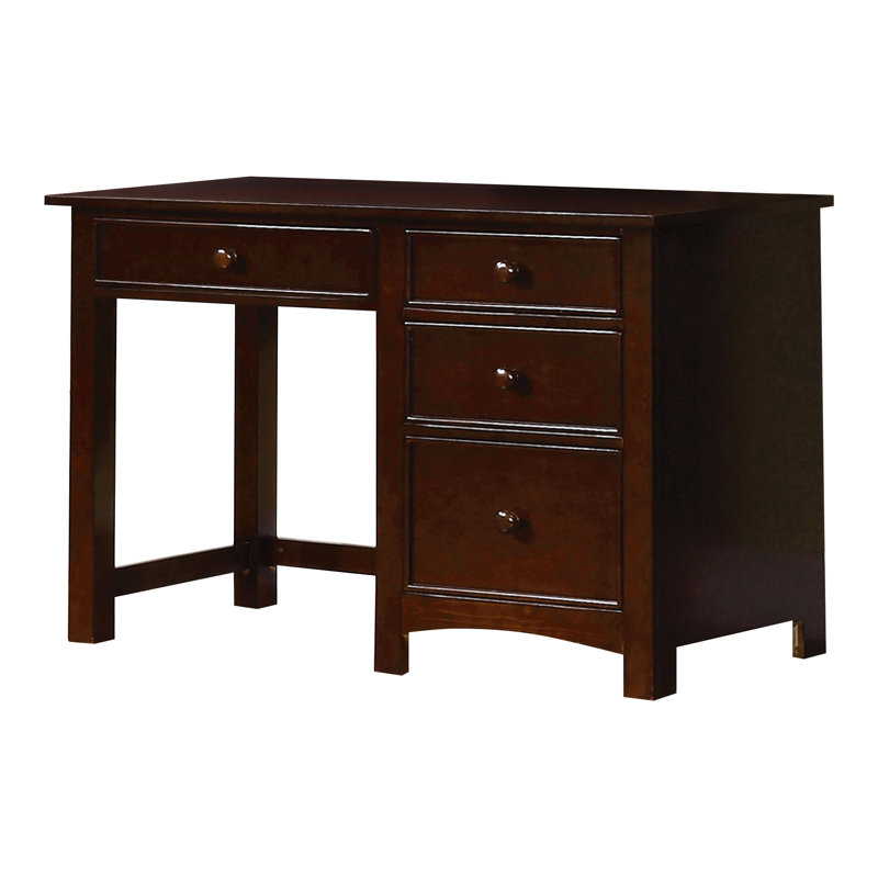 Amiya 48"W Solid Wood 4-Drawer Writing Desk, Dark Walnut