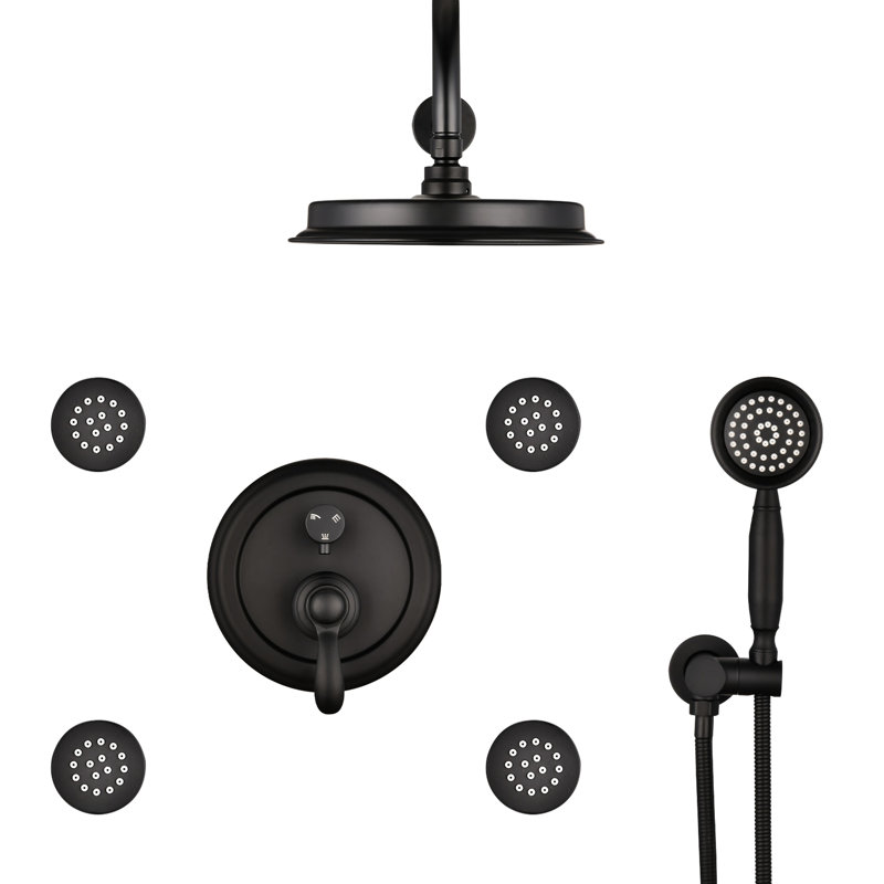Shower In Matte Black - 2 Heads, Rust Finish Powerful System 4 Spray Options, Hand Included, Matte Black