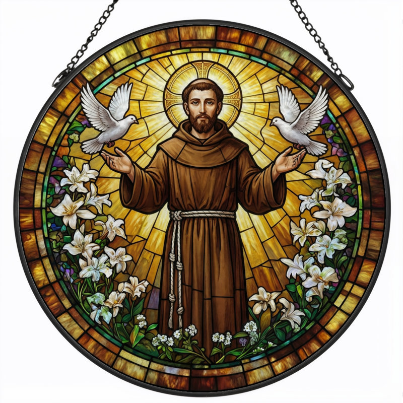 Vitrail Saint Francis ， H 12 po, H 12 po