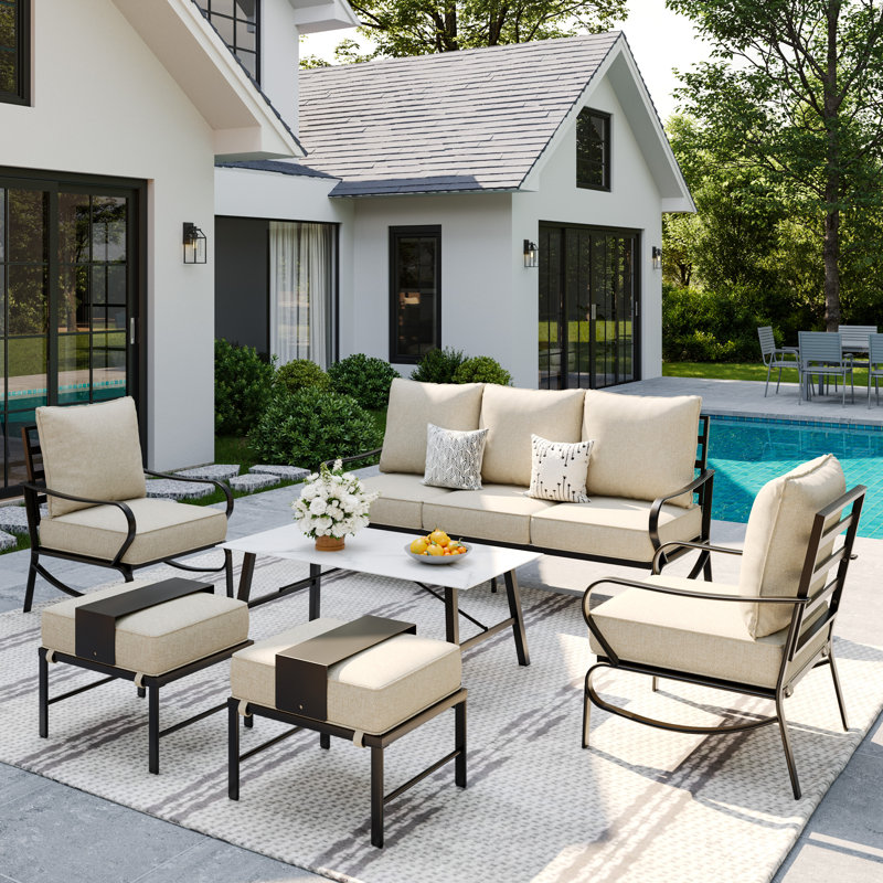 5-Person Outdoor Seating Group With Coffee Table, Beige