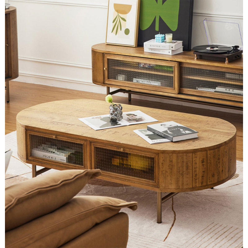 Table basse vintage ovale en bois massif