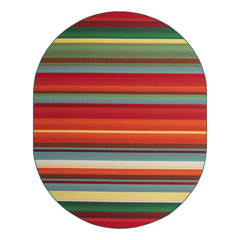 Meliton Striped Indoor / Outdoor Area Rug in Red/Green/Blue/Orange, Oval 4'1" x 6'1"