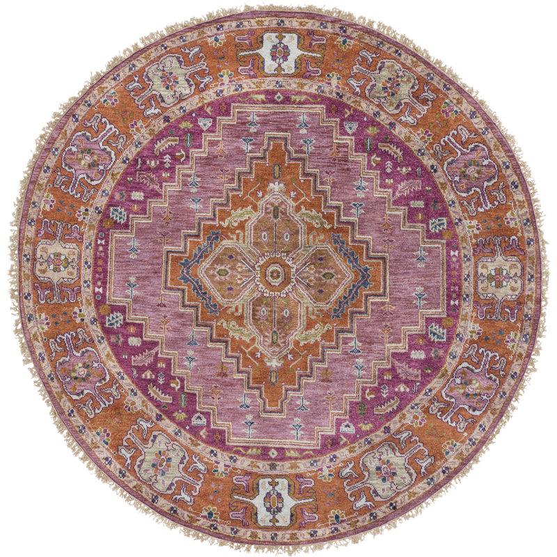 Zeus Hand Knotted Wool Area Rug, Round 8'