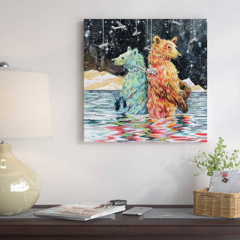 « bear back », impression sur toile tendue, H 37 po x l 37 po x P 1,5 po, Papier d'art encadré noir, Pas de tapis