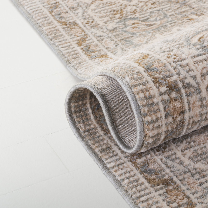 Power Loom Polyester Oriental Area Rug in Taupe/Ivory, Blue/Ivory, Rectangle 10' x 14'