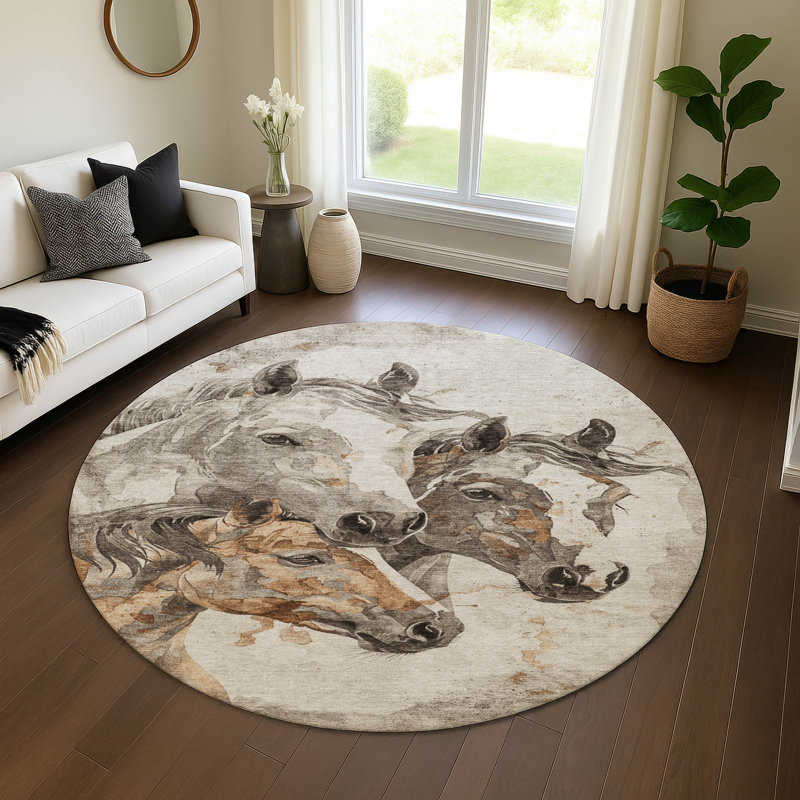 Premium Machine Washable Varroville AMF1718 Animal Rug, Round 8'