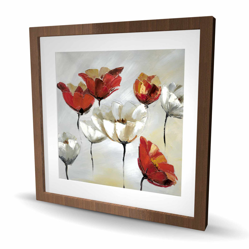 Fleurs abstraites rouges et blanches | Impression encadrée avec passe-partout