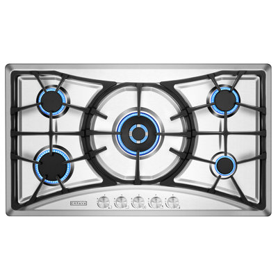 36 In. 5 Burners Recessed Gas On Glass Cooktop In Stainless Steel With Lp Convertible - Csa Certified - Kitchen Stove