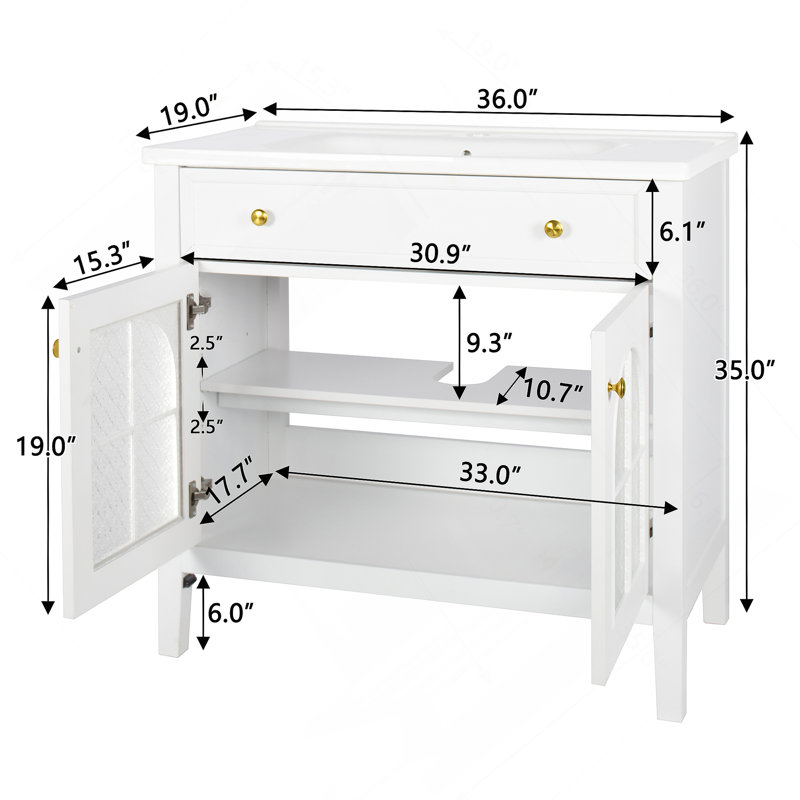 Meuble-lavabo autoportant avec tablette de rangement, Blanc