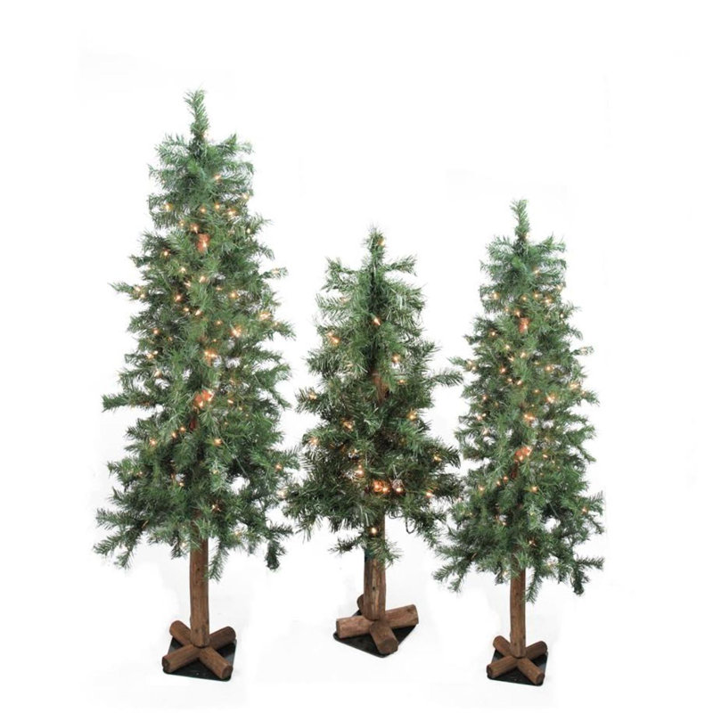 Ensemble de 3 arbres de Noël artificiels Woodland Alpine pré-éclairés 5 pi - lumières claires