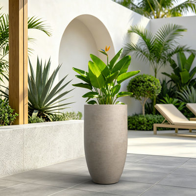 24 Inch Tall Concrete Floor Planter, Modern Design for Indoor & Outdoor Use, Warm Gray
