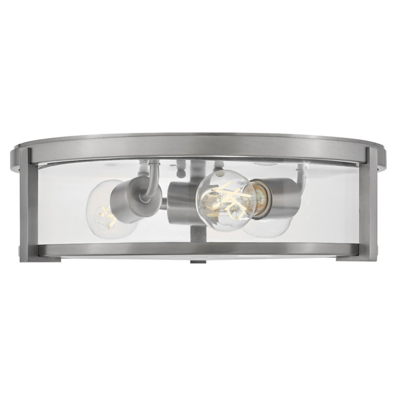 Lowell Three-Light Flush Mount Ceiling Light, Antique Nickel/Clear Glass