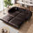 SmoothLux 92.1" King Size Pull Out Sofa Bed, 3-in-1 Faux Leather Convertible Sleeper Sofa with Tufted Design, Ultra Wide Armrests & 2 Pillows, 4-Seater Modern Couch for Living Room-580028700