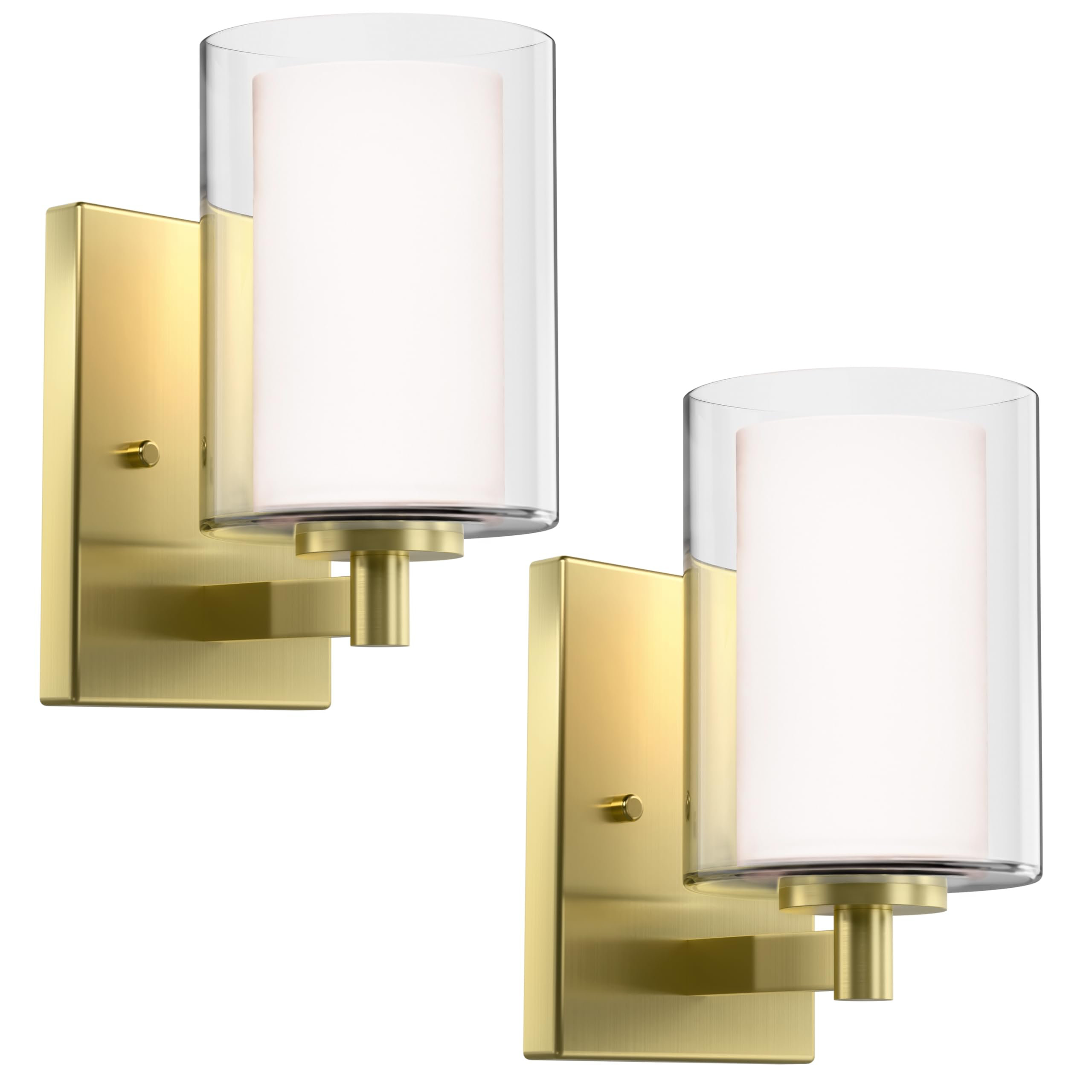 Everly Quinn Bathroom Wall Sconces Set Of 2 Gold Double Clear Glass ...