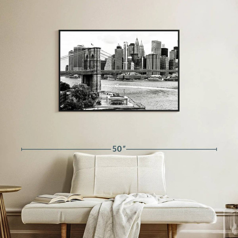 The Brooklyn Bridge, Floating Frame Black, 37" X 25"