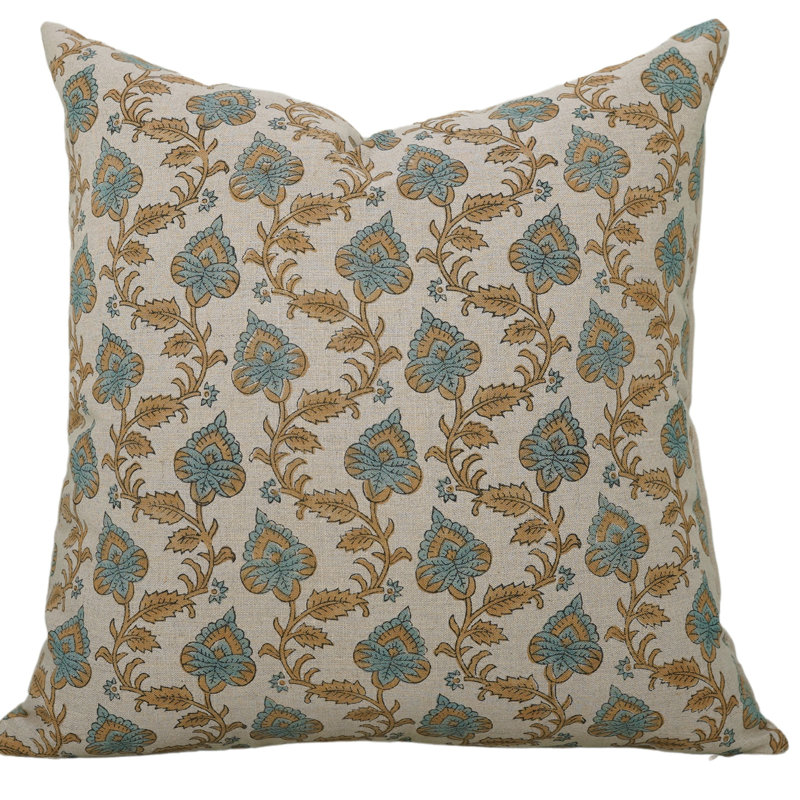 Coussin décoratif en lin fabriqué à la main en tissu imprimé à la main Fabubline Madubala pour canapé, lit et salon - 20 X 20 pouces