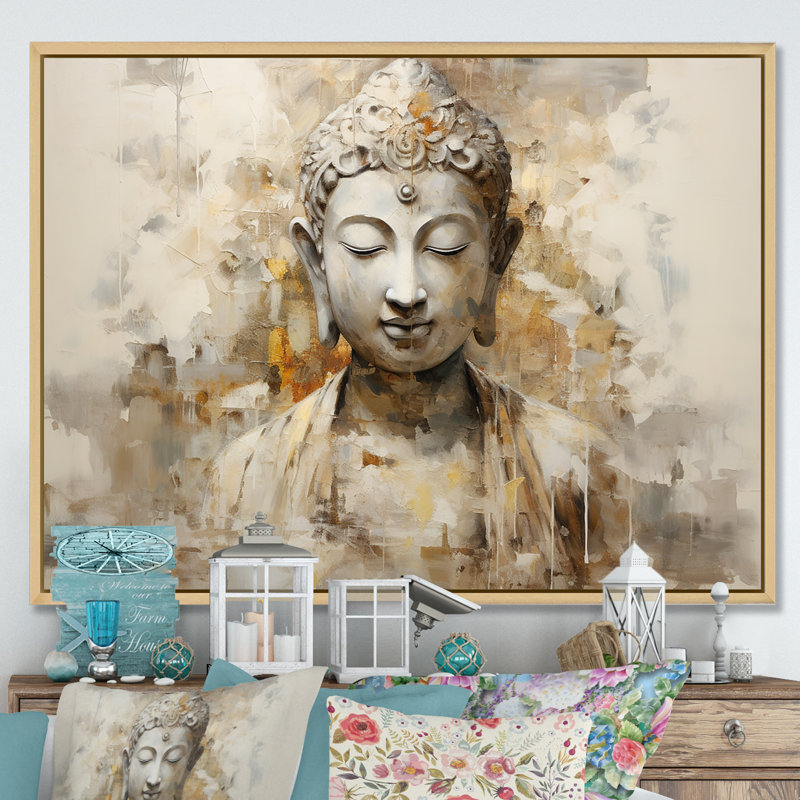 Simple bouddhisme, statue II - art sur toile bouddhisme, H 16 po x l 32 po x P 1 po, Cadre naturel flottant