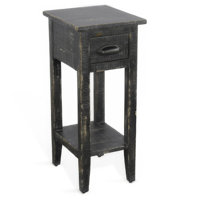 Komor Solid Wood End Table, Black Sand