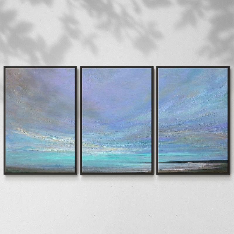 Coastal Views III 3 pièces, Cadre noir, H 40 po x l 78 po