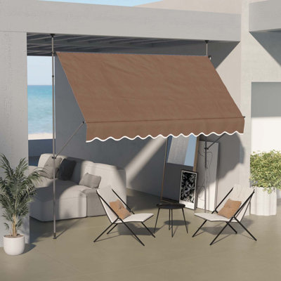 Outsunny Manual Retractable Awning, 118" Non-Screw Freestanding Patio Sun Shade Shelter with Support Pole Stand and UV Resistant Fabric, for Window, Door, Porch, Deck