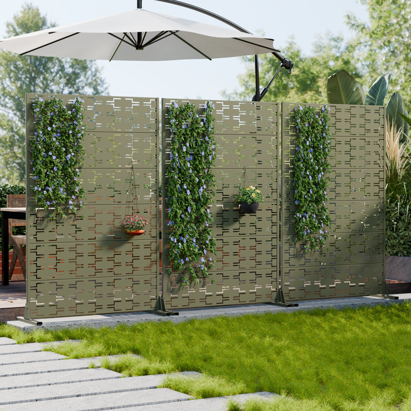 H 72 po x l 47 po x P 16 po avec écran d'intimité en métal et panneau de clôture en treillis pour terrasse, Gris olive